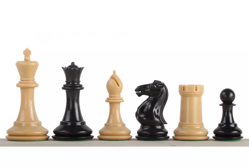Esclusive figure di scacchi Staunton n. 6, crema/nero, con peso in metallo (re 95 mm)