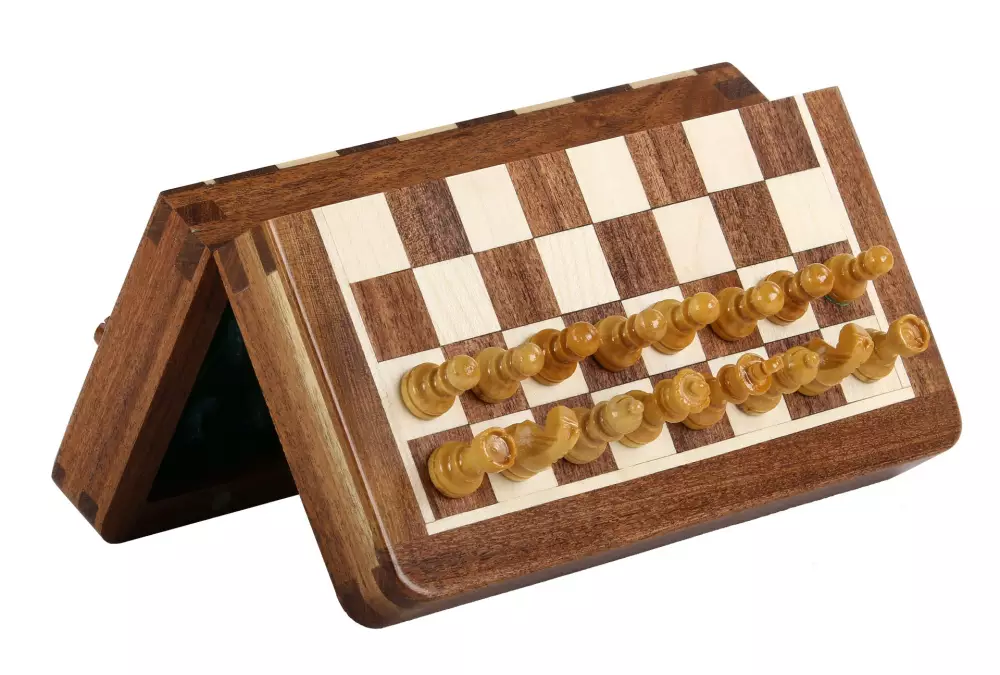 Mini scacchi MAGNETICI con scacchiera intarsiata 18 cm