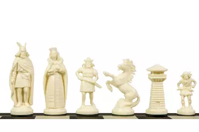 Figure di scacchi vichinghi stilizzati, crema e nero (re 98 mm)