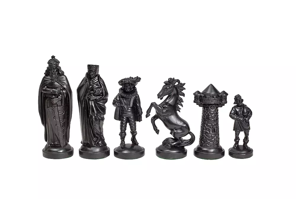 Figure medievali stilizzate di scacchi, crema e nero (re 98 mm)