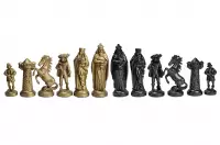 Figure medievali stilizzate di scacchi, nero e oro (re 98 mm)