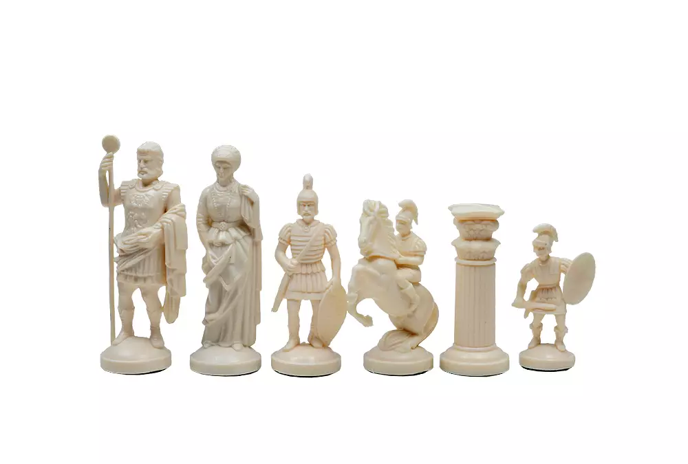 Figure di scacchi stilizzati dell'Impero Romano, crema e nero (re 98 mm)