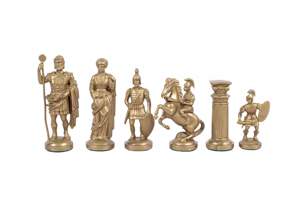 Figure di scacchi stilizzati dell'Impero Romano, nero e oro (re 98 mm)