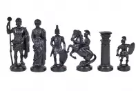 Figure di scacchi stilizzate dell'Impero Romano, nere e dorate, con peso in metallo (re 98 mm)