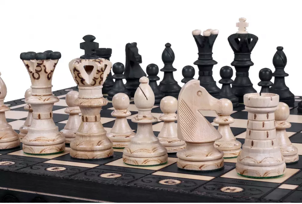 SCACCHI GRANDE NERO (54x54cm) - set di scacchi in legno con scacchiera bruciata