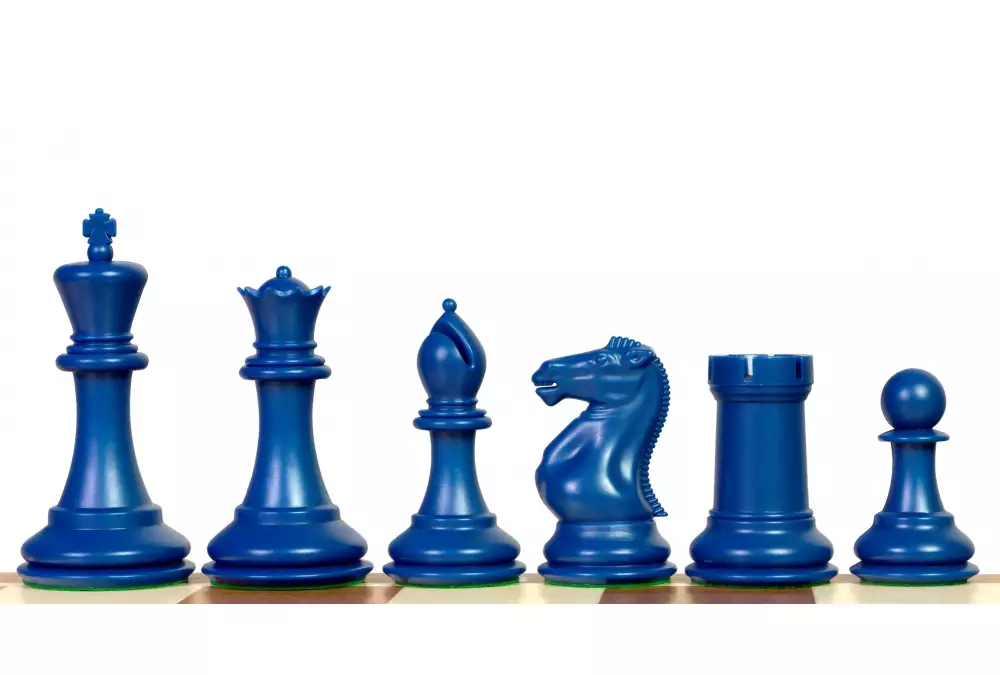 Esclusive figure di scacchi Staunton n. 6, bianco/blu, con peso in metallo (re 95 mm)