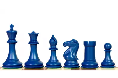 Esclusive figure di scacchi Staunton n. 6, bianco/blu, con peso in metallo (re 95 mm)