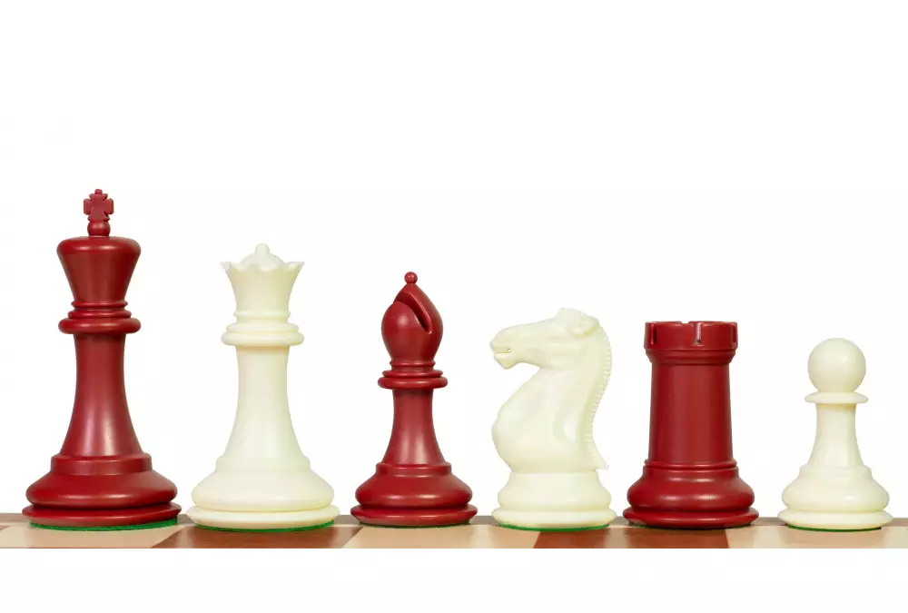 Esclusive figure di scacchi Staunton n. 6, bianco/rosso, con peso in metallo (re 95 mm)