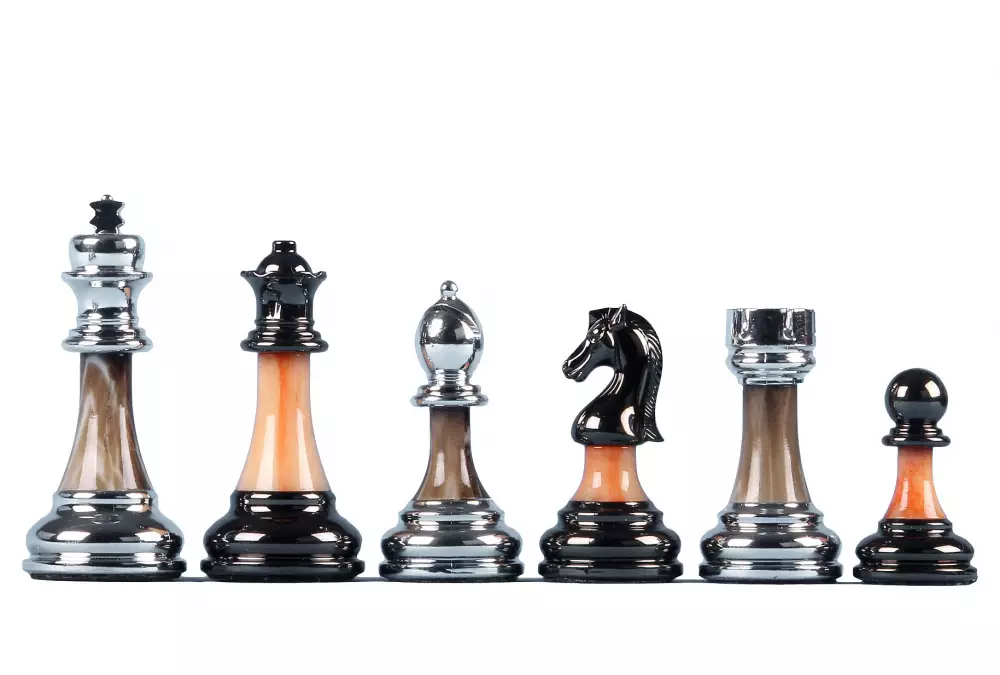 Figure di scacchi metallizzate da 3,5 pollici con asta in pietra - pesanti