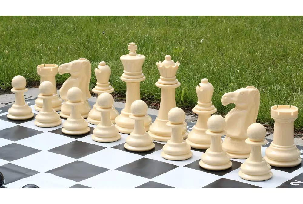 Piccolo set di scacchi e dama per esterni/giardino (re 20 cm) - figure + pedine di dama + scacchiera
