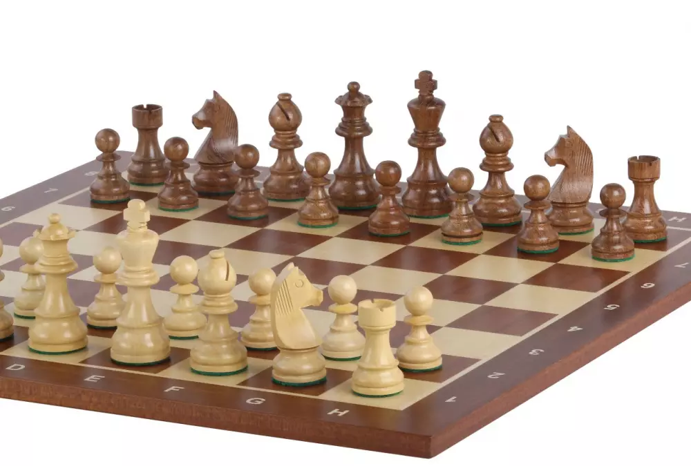 Set di scacchi da torneo n. 5 - scacchiera da 50 mm + figure di cavalieri tedeschi da 3,5
