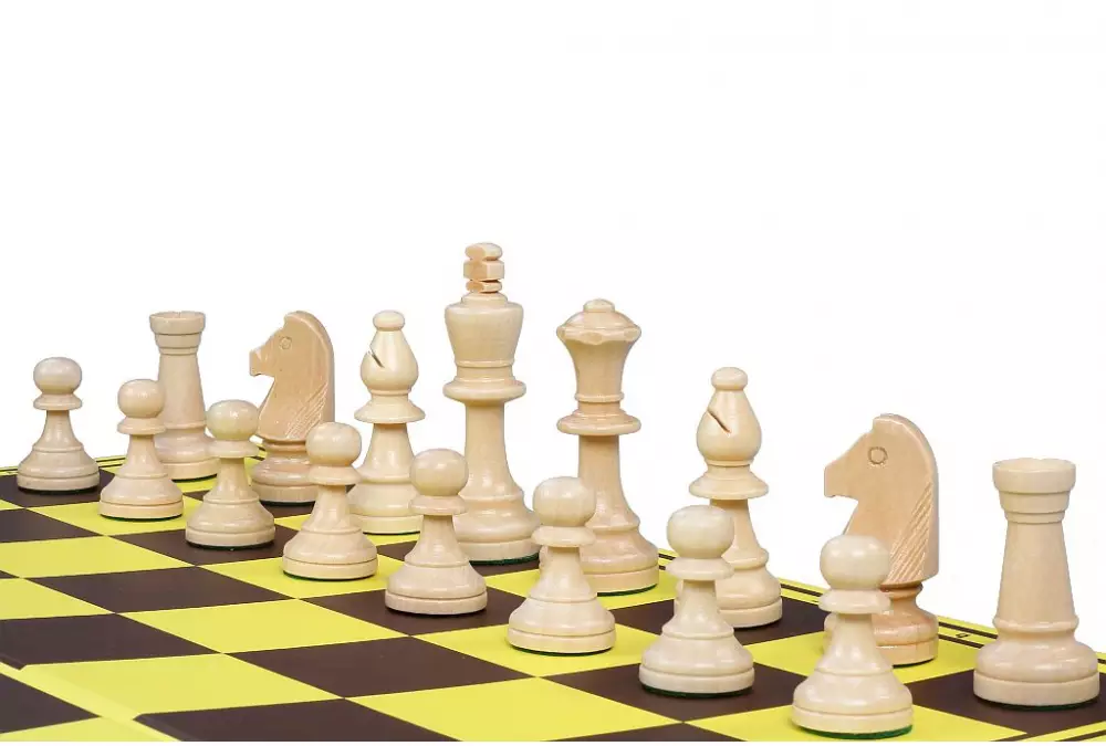 Set di scacchi da torneo professionale (figure in legno da 90 mm + scacchiera in cartone da 55 mm + borsa in cotone)