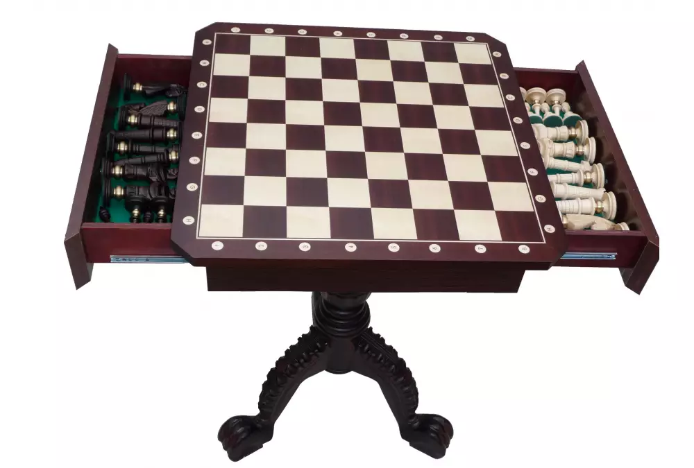 Tavolo da scacchi in mogano scuro (altezza 75 cm) - SENZA FIGURE
