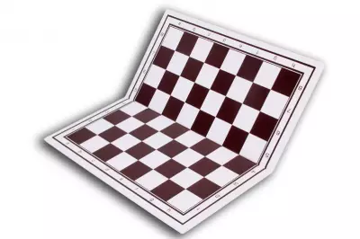 Tavola di plastica bifacciale: scacchi + macinino, (32,5x32,5 cm), pieghevole, bianca e marrone